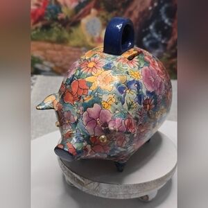 Floral Ceramic/Porcelain Biggy Bank With Googly Eyes [ Read Details ]